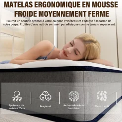 Ensemble Matelas à ressorts +Sommier à Lattes sur Pieds, 160x200cm, Epaisseur du Matelas 20cm