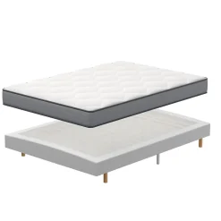 Ensemble Matelas à ressorts+ Lit Sommier Tapissier Déco 160x200cm, Epaisseur du Matelas 20cm