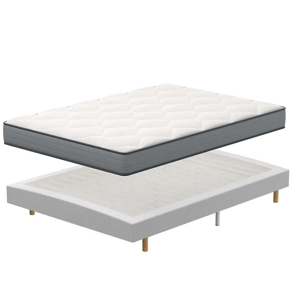 Ensemble Matelas à ressorts+ Lit Sommier Tapissier Déco 160x200cm, Epaisseur du Matelas 20cm
