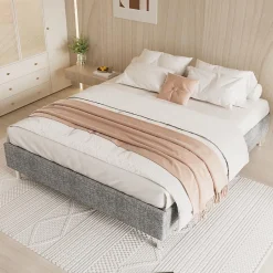 Ensemble Matelas en mousse + Cadre de lit Plateforme Capitonné 160x200cm, Epaisseur du Matelas 22cm