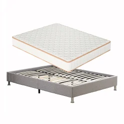 Ensemble Matelas en mousse + Cadre de lit Plateforme Capitonné 140x190cm, Epaisseur du Matelas 18cm