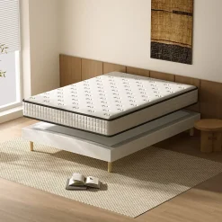 Ensemble Matelas en Mousse+ Lit Sommier Tapissier Déco 140x190cm, Epaisseur du Matelas 22cm