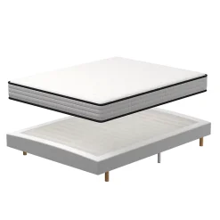 Ensemble Matelas en Mousse+ Lit Sommier Tapissier Déco 140x190cm, Epaisseur du Matelas 22cm