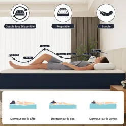 Ensemble Matelas en Mousse 160x200 cm+Sommier tapissier volige,9 Pieds Inclus,ensemble matelas et sommier