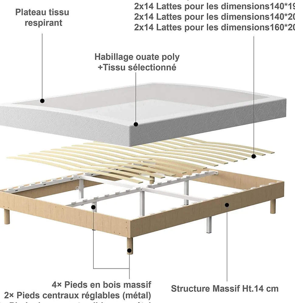 Ensemble Matelas en Mousse 160x200 cm+Sommier tapissier volige,9 Pieds Inclus,ensemble matelas et sommier