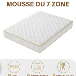 Ensemble Matelas en Mousse+ Lit Sommier Tapissier Déco 140x190cm, Epaisseur du Matelas 18cm