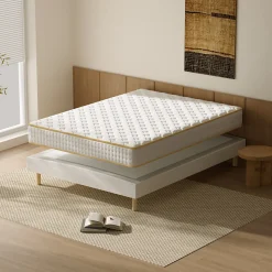 Ensemble Matelas en Mousse+ Lit Sommier Tapissier Déco 140x190cm, Epaisseur du Matelas 18cm