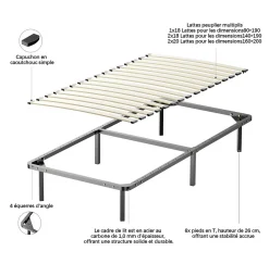 Ensemble Matelas en mousse + Sommier à Lattes 90x190cm, Epaisseur du Matelas 18 cm