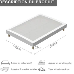 Ensemble Matelas en Mousse+ Lit Sommier Tapissier Déco 160x200cm, Epaisseur du Matelas 18cm