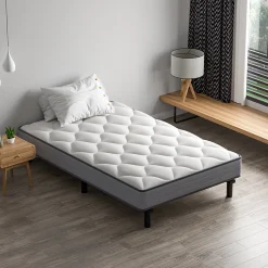 Ensemble Matelas et Sommier 90x190cm,Matelas à Ressorts ensachés et Robuste Cadre de lit en Fer avec 6 Pieds, Matelas épaisseur