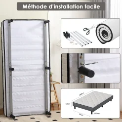 Ensemble Matelas et Sommier 90x190cm,Matelas à Ressorts ensachés et Robuste Cadre de lit en Fer avec 6 Pieds, Matelas épaisseur