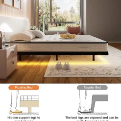 Ensemble matelas LED 140x190 cm - matelas en mousse de 22 cm d'épaisseur + cadre de lit en métal avec éclairage LED