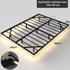 Ensemble matelas LED 140x190 cm - matelas en mousse de 22 cm d'épaisseur + cadre de lit en métal avec éclairage LED