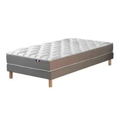 Ensemble matelas mémoire forme sommier gris 90x190