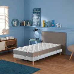 Ensemble matelas mémoire forme sommier blanc 90x190