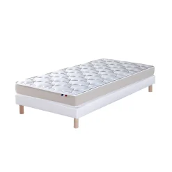 Ensemble Matelas Mousse Haute Résilience ESSENCE + Latex 3 zones +Sommier - Made in France 90 x 190 cm, Sommier - Blanc