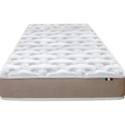 Ensemble Matelas Mousse Haute Résilience ESSENCE + Latex 3 zones +Sommier - Made in France 90 x 190 cm, Sommier - Blanc