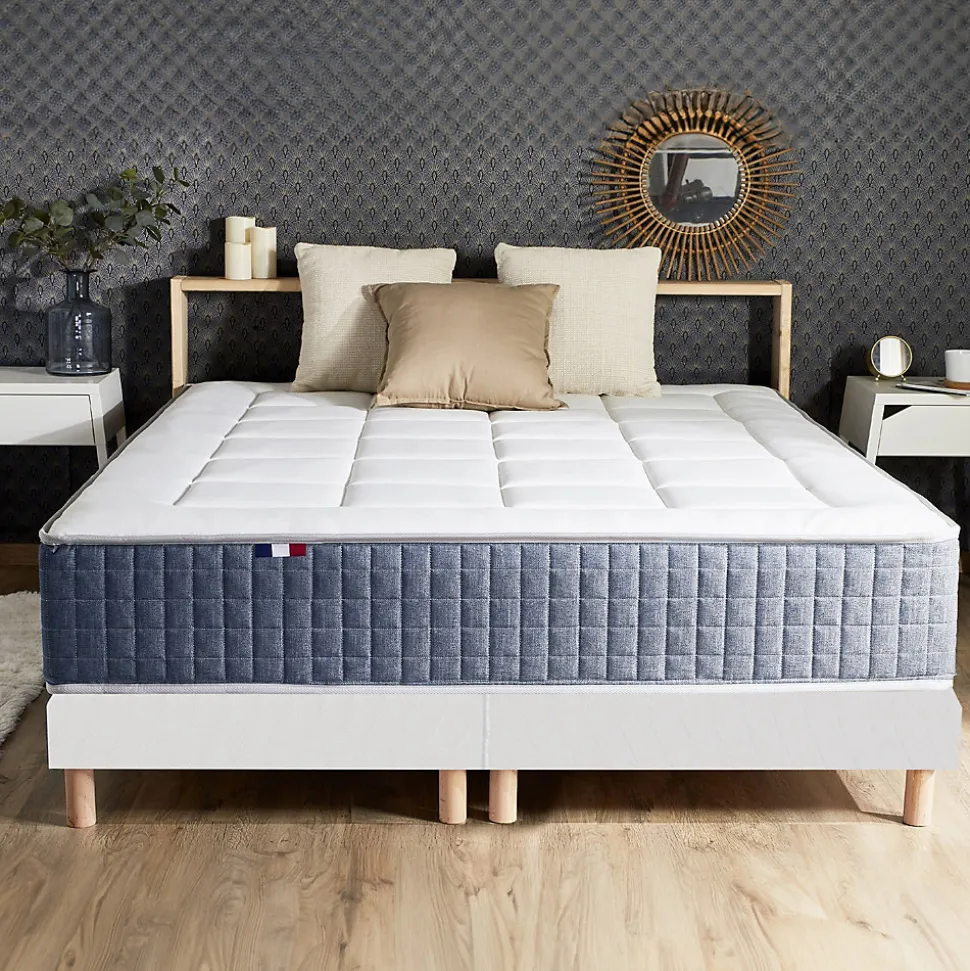 Ensemble matelas ressort 7 zones et mémoire forme sommier 2x80x200