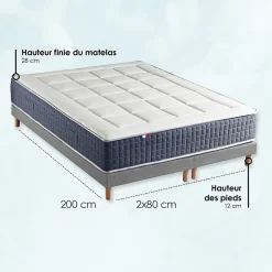 Ensemble matelas ressort 7 zones et mémoire forme sommier 2x80x200