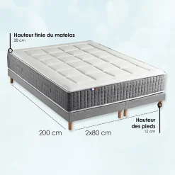 Ensemble matelas ressort 7 zones et sommier 2x80x200