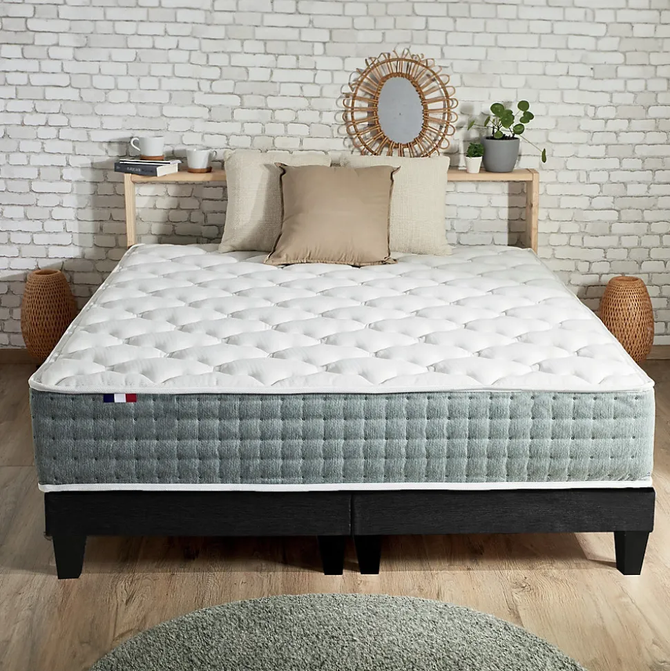 Ensemble matelas ressort 7 zones face hiver/eté différente 2x90x200