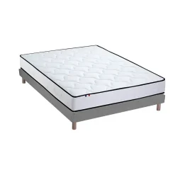Ensemble Matelas Ressorts + Mémoire de forme + sommier ELOISE - Made in France 140x190, Sommier - Gris chiné