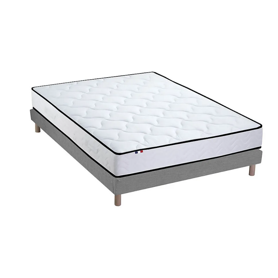Ensemble Matelas Ressorts + Mémoire de forme + sommier ELOISE - Made in France 140x190, Sommier - Gris chiné