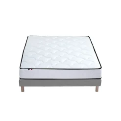 Ensemble Matelas Ressorts + Mémoire de forme + sommier ELOISE - Made in France 140x190, Sommier - Gris chiné
