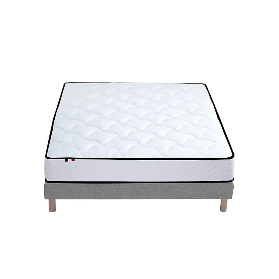 Ensemble Matelas Ressorts + Mémoire de forme + sommier ELOISE - Made in France 140x190, Sommier - Gris chiné