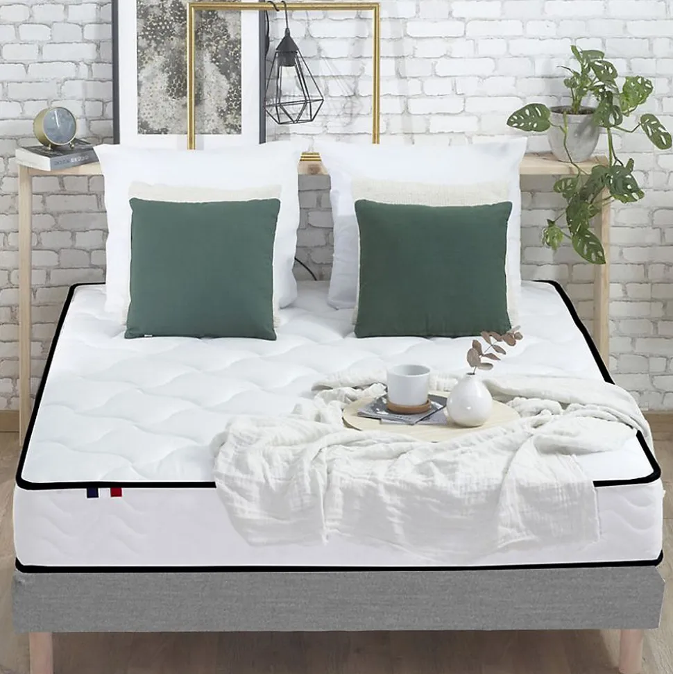 Ensemble Matelas Ressorts + Mémoire de forme + sommier ELOISE - Made in France 140x190, Sommier - Gris chiné