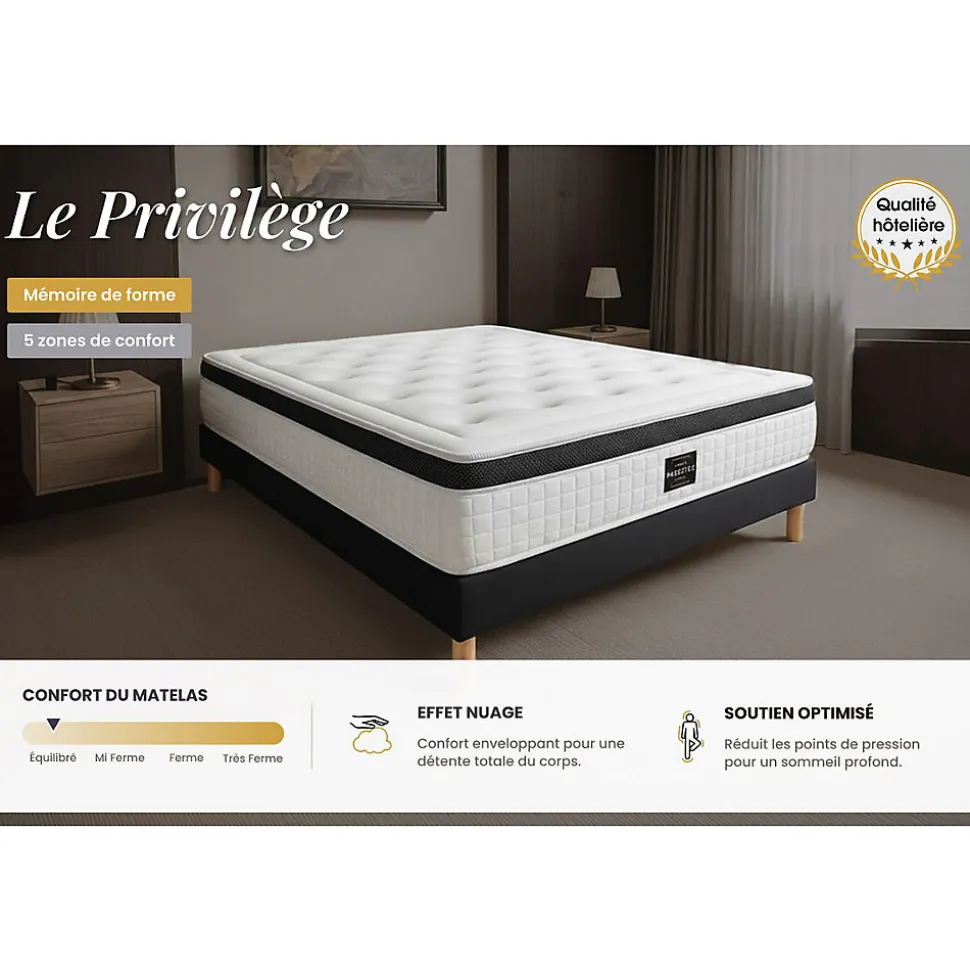 Ensemble Mémoire de forme de confort Equilibré avec sommier kit