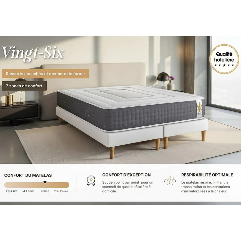 Ensemble Ressorts ensachés et mémoire de forme de confort Ferme avec sommier tapissier