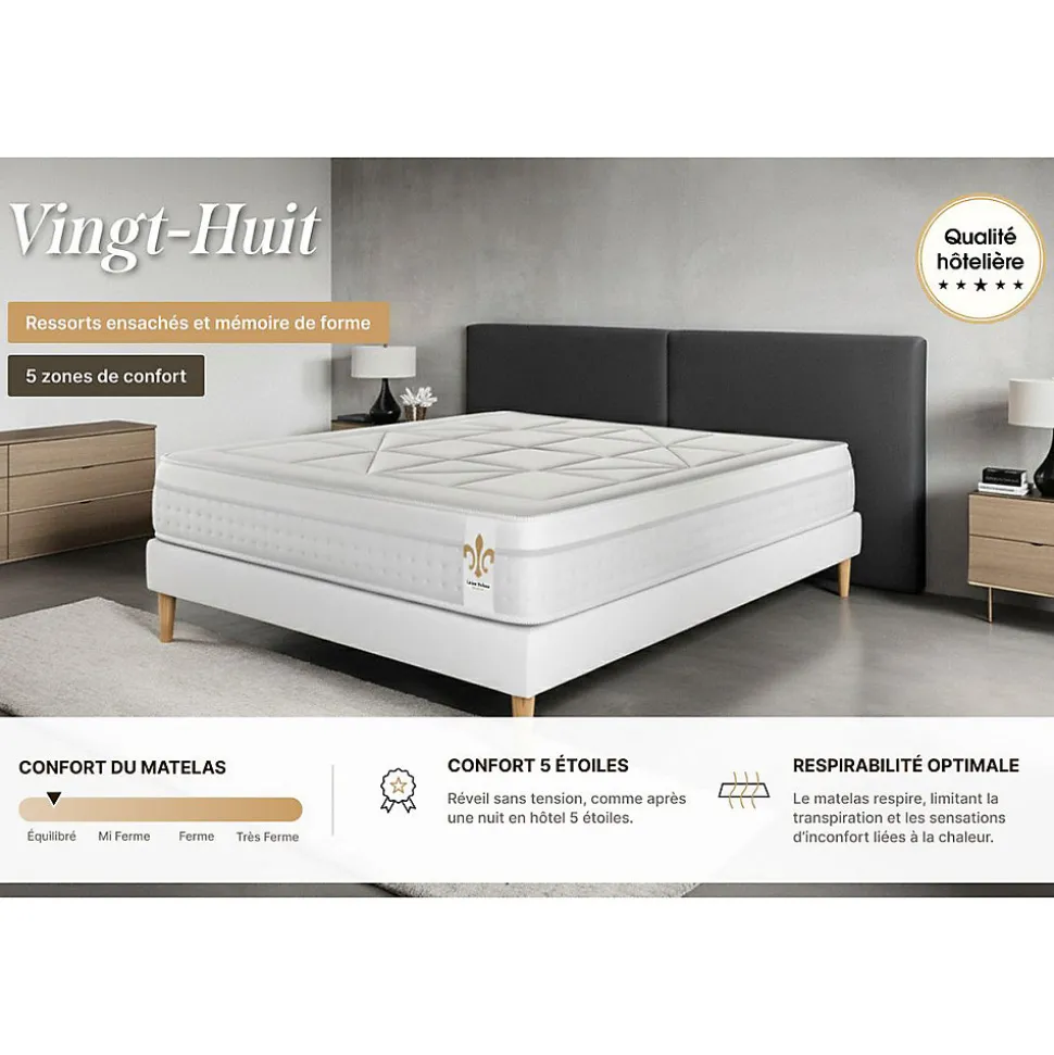 Ensemble Ressorts ensachés et mémoire de forme de confort Equilibré avec sommier tapissier