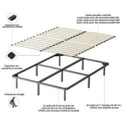 Ensemble 140x190 cm Matelas à ressorts +Sommier à Lattes sur Pieds, Epaisseur du Matelas 30cm