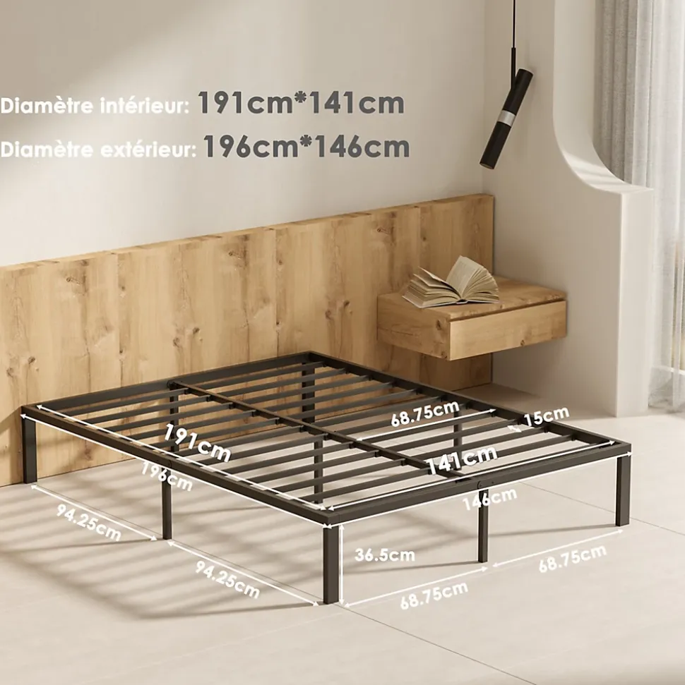 Ensemble 140x190 cm Matelas en mousse de 22 cm d'épaisseur + cadre de lit en métal