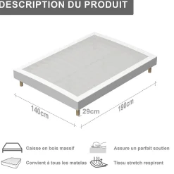 Ensemble 160x200 cm Matelas en Mousse+ Lit Sommier Tapissier Déco, Epaisseur du Matelas 22cm