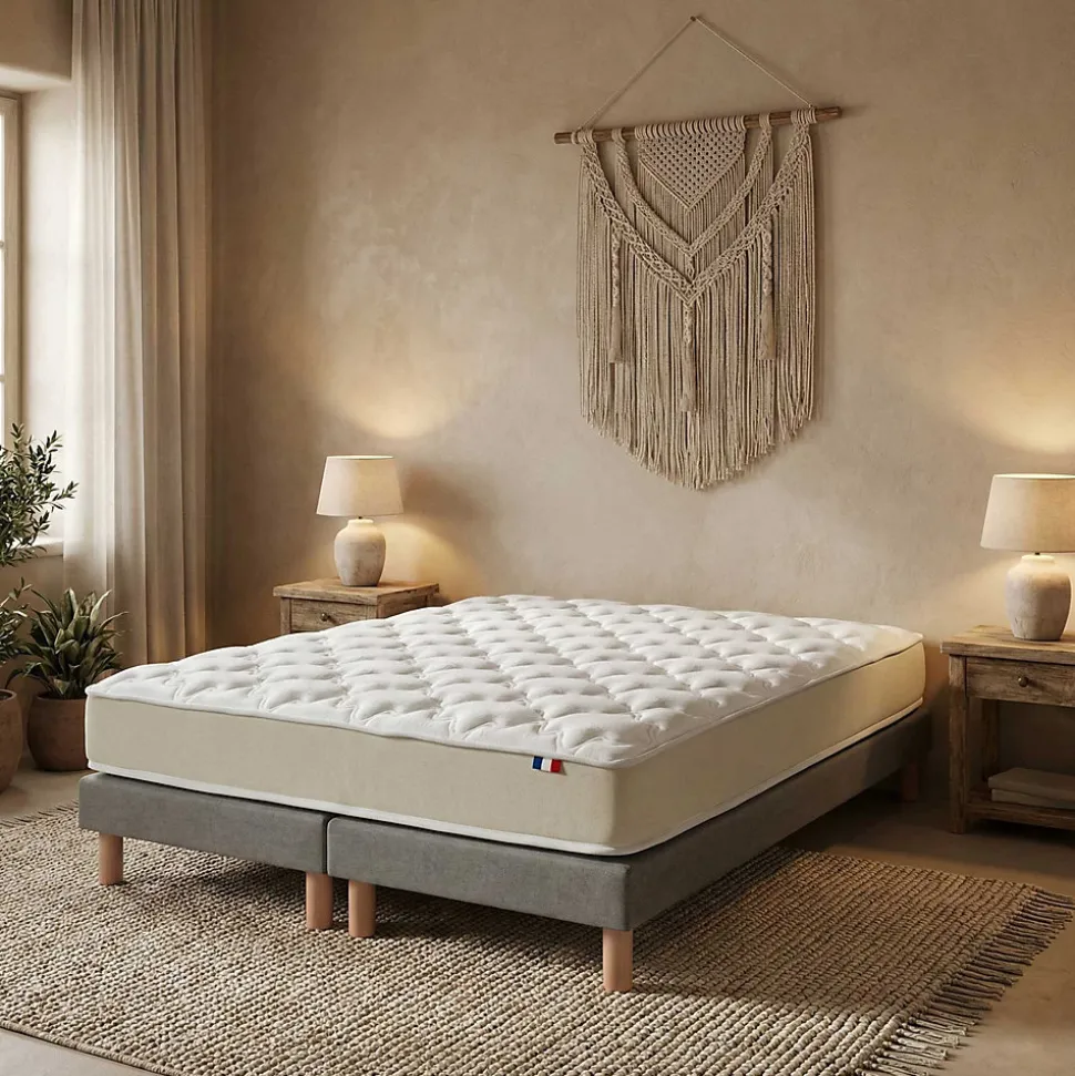 Ensemble 180x200 Matelas polylatex 80 kg/m3 et sommier tapissier beige