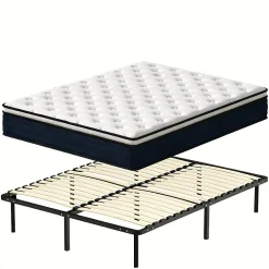 Ensemble 140x190cm Matelas à ressorts +Sommier à Lattes sur Pieds, Epaisseur du Matelas 25cm