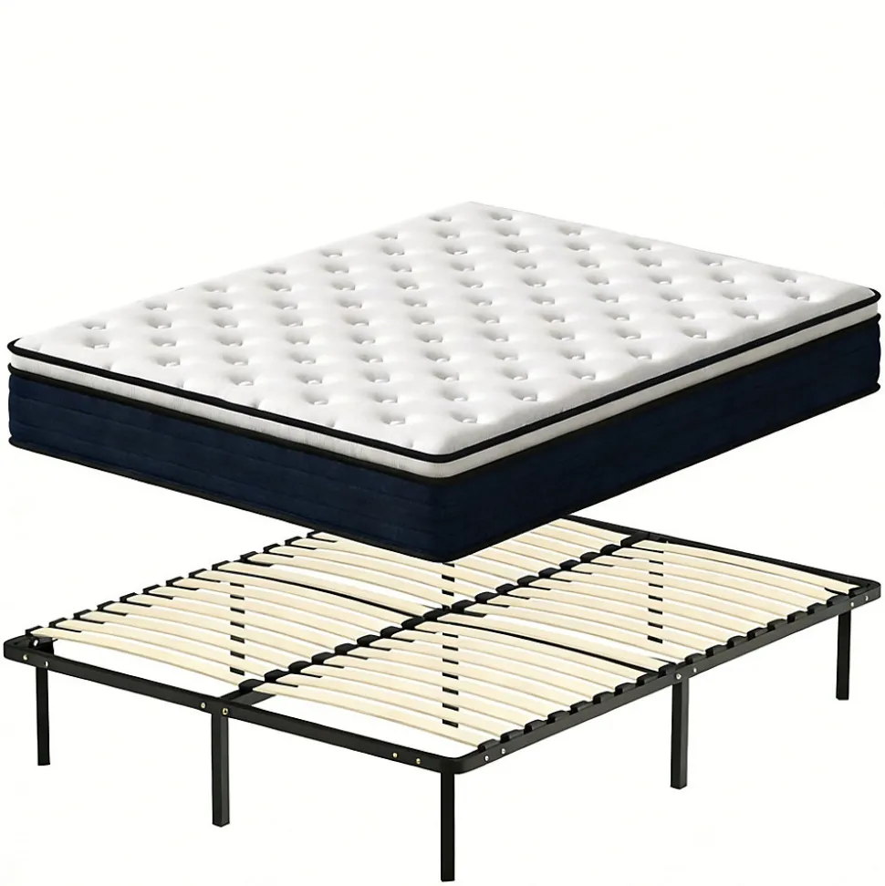 Ensemble 140x190cm Matelas à ressorts +Sommier à Lattes sur Pieds, Epaisseur du Matelas 25cm