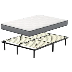 Ensemble 140x190cm Matelas à ressorts +Sommier à Lattes sur Pieds, Epaisseur du Matelas 20cm