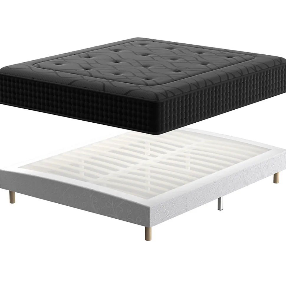 Ensemble 140x190cm Matelas à ressorts+ Lit Sommier Tapissier Déco, Epaisseur du Matelas 30cm