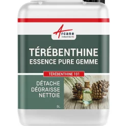 Essence de térébenthine pure gemme bois : TEREBENTHINE 101 - 5 L - ARCANE INDUSTRIES