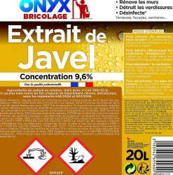 Extrait de javel concentration 9,6% 36° Onyx bricolage 20L