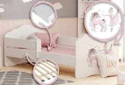 FALA lit d'enfant avec balustrade 140x70 Fille avec licorne