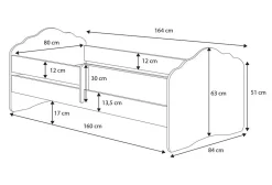 FALA lit enfant avec tiroir et barreau 160x80 fille avec ailes