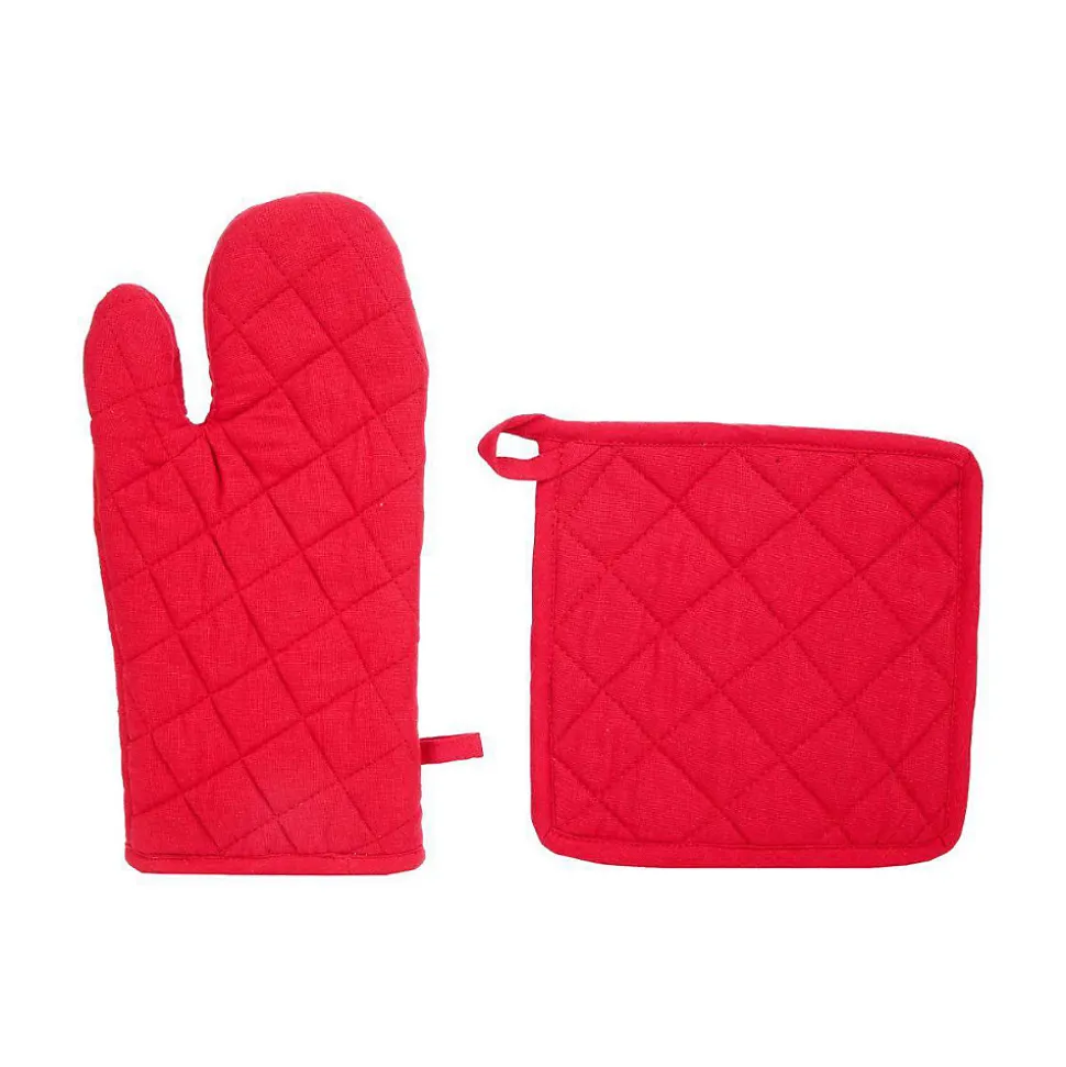 Gant et manique - coton - rouge - Atmosphera