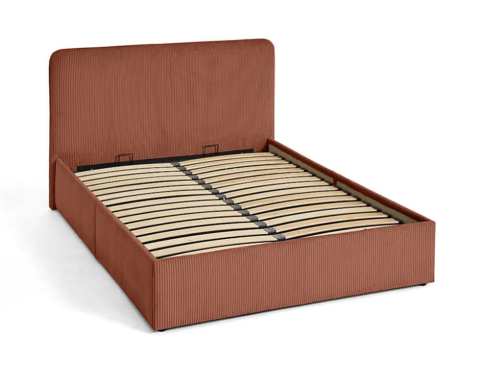 Goyave - lit coffre - 140x190 - en velours côtelé - sommier inclus - Best Mobilier