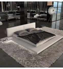 Grand Lit plateforme king size blanc 180 x 200 XXL tables de chevets