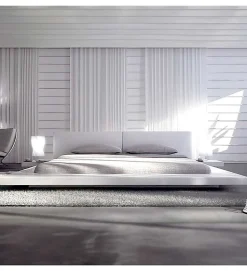 Grand Lit plateforme king size blanc 180 x 200 XXL tables de chevets