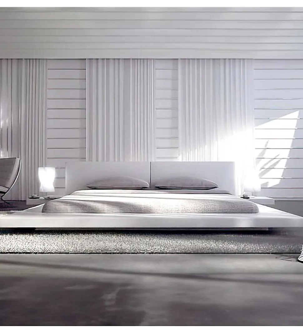 Grand Lit plateforme king size blanc 180 x 200 XXL tables de chevets